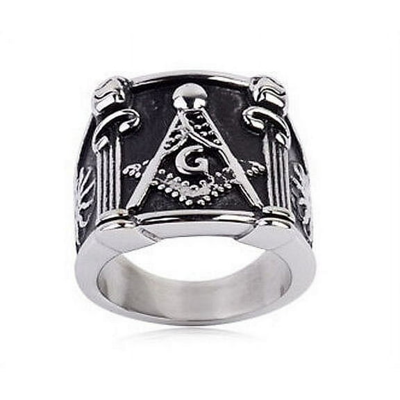Free Mason Ring - Pillars Face Freemasonry - Steel Silver Color Masonic Rings