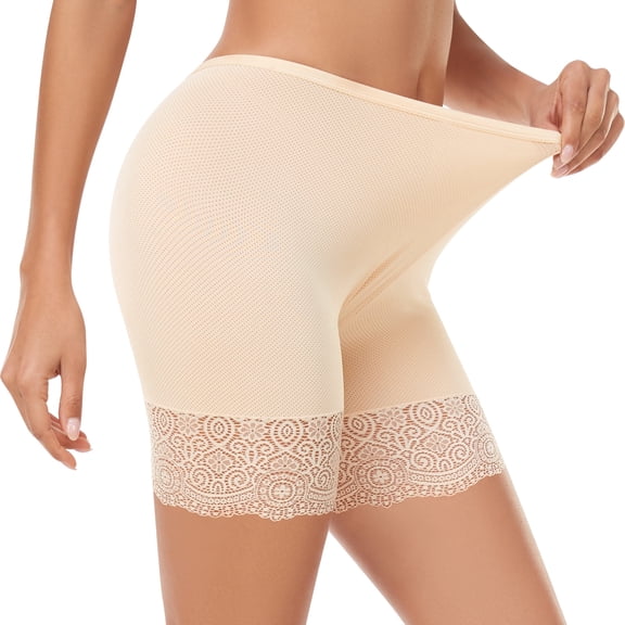 SmoothEase Women's Lace Slip Shorts for Under Dresses, High Waisted Cooling Anti Chafing Shorts, Under Shorts for Womenn(Nude,L)