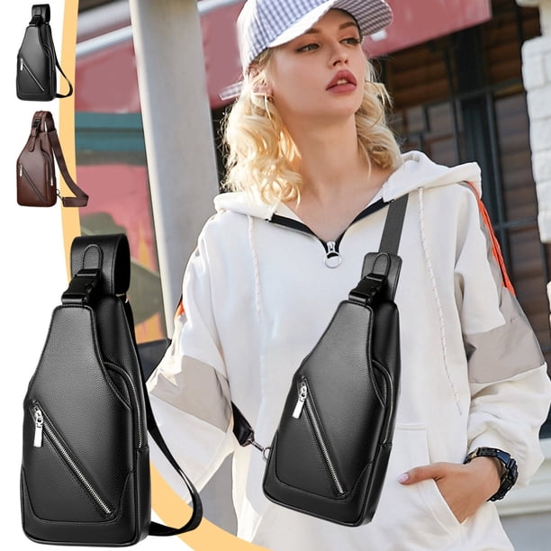 Mochila de hombro con bandolera para hombres y mujeres | Mochila de día cruzada de PU colorida con agujero para auriculares | Correa ligera ajustable | 11,8x5,9x2,6 pulgadas | Viaje Senderismo