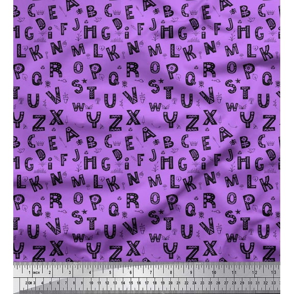 Soimoi Purple Poly Georgette Fabric Alphabet Text Print Fabric by the Yard 42 Inch Wide