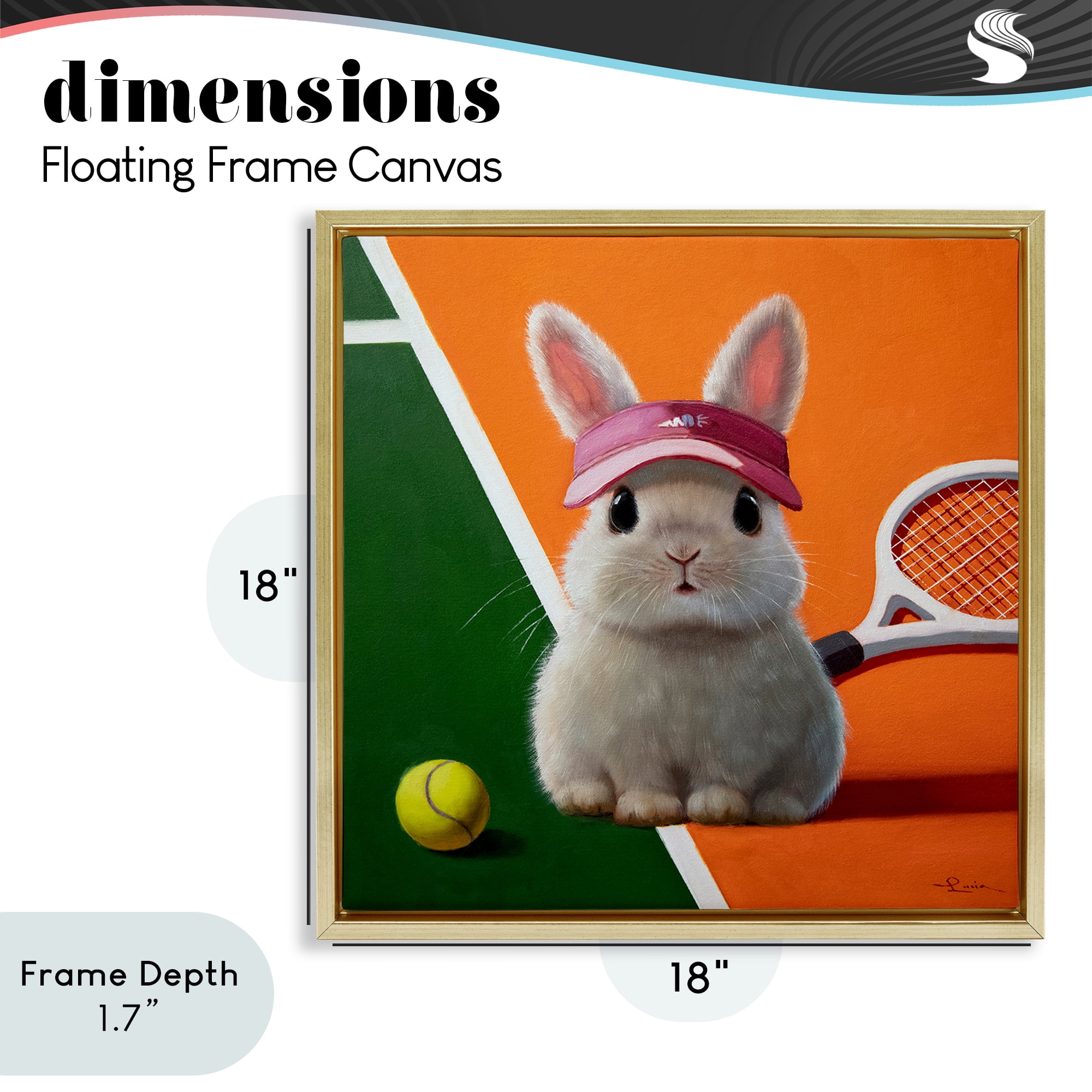 Stupell Industries Match Ready Tennis Bunny Gold Framed Floater Canvas Wall Art, design by Lucia Heffernan