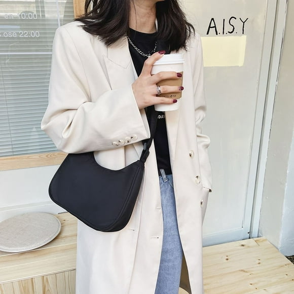 Casual Women Nylon Solid Color Armpit Bag Lady Designer Zipper Small Crescent Shoulder Bag All-match Travel Handbags