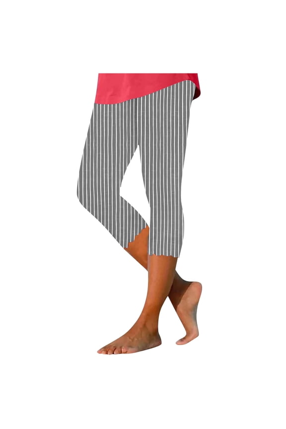 Yoga Pants for Women Plus Size Fashion Printed High Waist Yoga Capri Seamless Athletic Gym Pants Compression Leggings 3/4 Pants Gray XXL