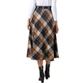 thumbnail image 3 of INSPIRE CHIC Women's Vintage Plaid High Waist A-Line Long Maxi Skirt with Pockets XS Khaki, 3 of 6