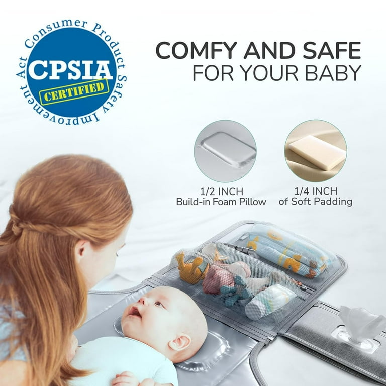 Portable Diaper Changing Pad for Baby Detachable Travel Changing Pad with Baby Wipes Pocket Gifts for Baby Shower Newborn Girls and Boys Grey