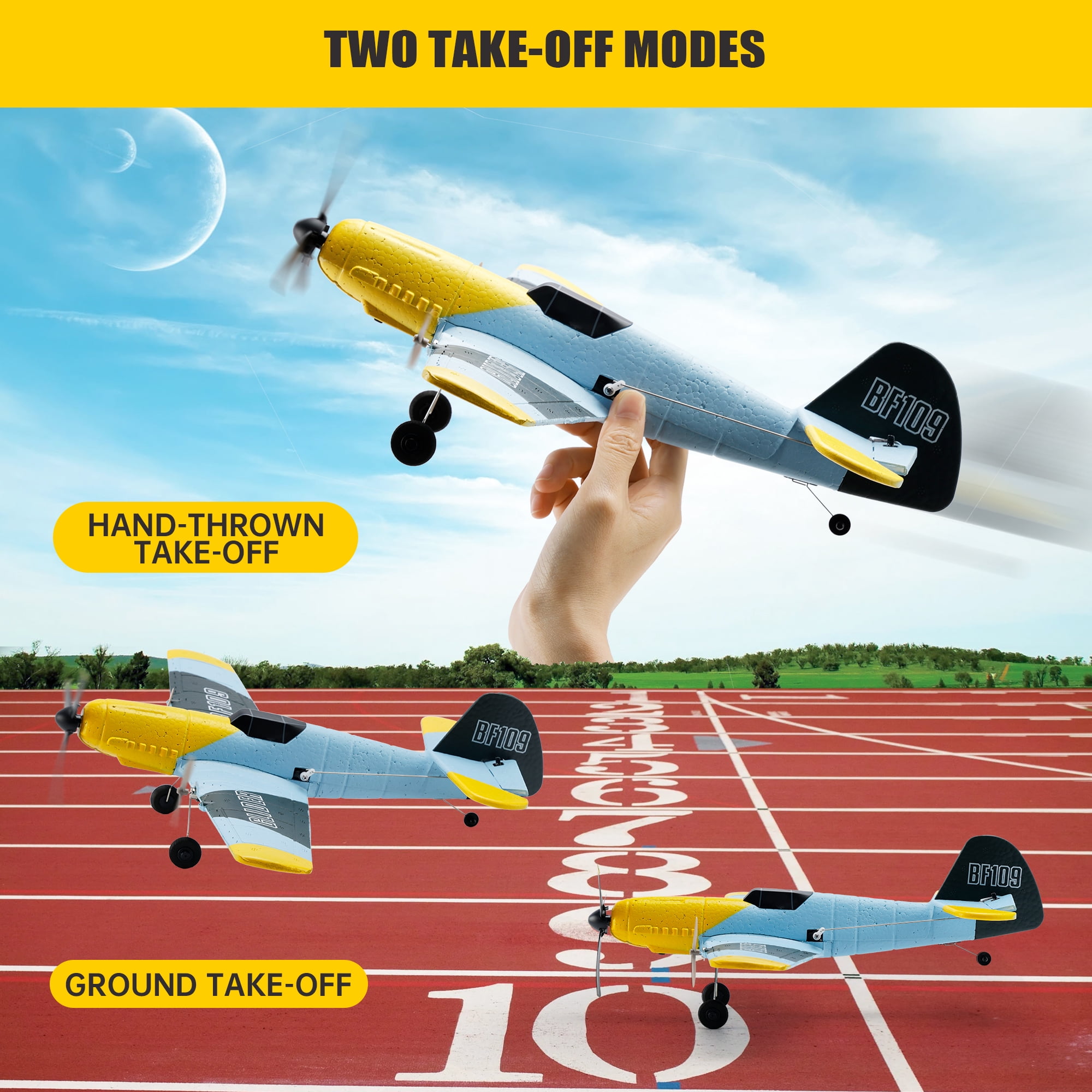 RC Plane 3 Channel Remote Control Airplane Fighter Toys, 2.4GHz 6-axis Gyro Stabilizer RTF Glider Aircraft Plane with 2 Batteries,Easy to Fly for Adults Kids Beginners Boys