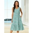 thumbnail image 2 of DARING DIVA Summer V Neck Sleeveless Flowy Midi Dress S Green, 2 of 7