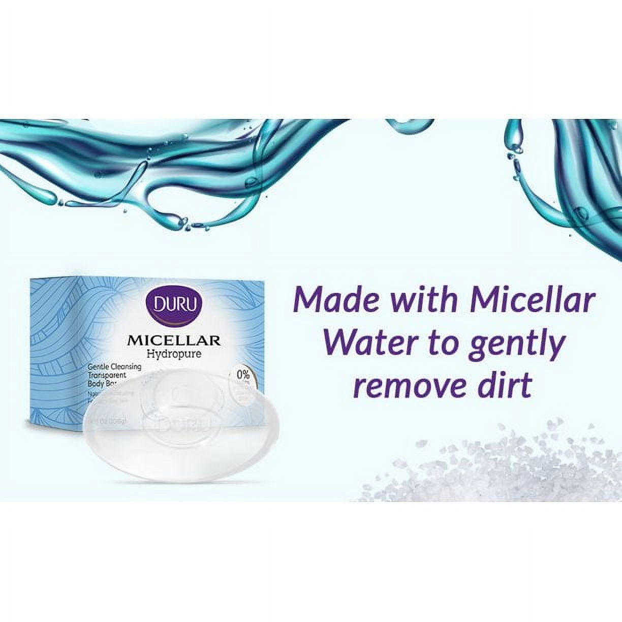 DURU Hydropure Micellar Bar Soap - Best Gentle Cleansing Soap Moisturizing Bar Soap Sensitive Skin Body Soap Bar Soap Wash for Women and Men Plant Based Skin Care Products - 3 Pack