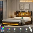 thumbnail image 4 of CSZZD LED Bed Frame Full Size with Storage Headboard & 4 Storage Drawers, Full Bed Frame with Outlets and USB Ports, Metal Platform Bed Full with LED Lights, No Box Spring Needed, Vintage Brown, 4 of 8
