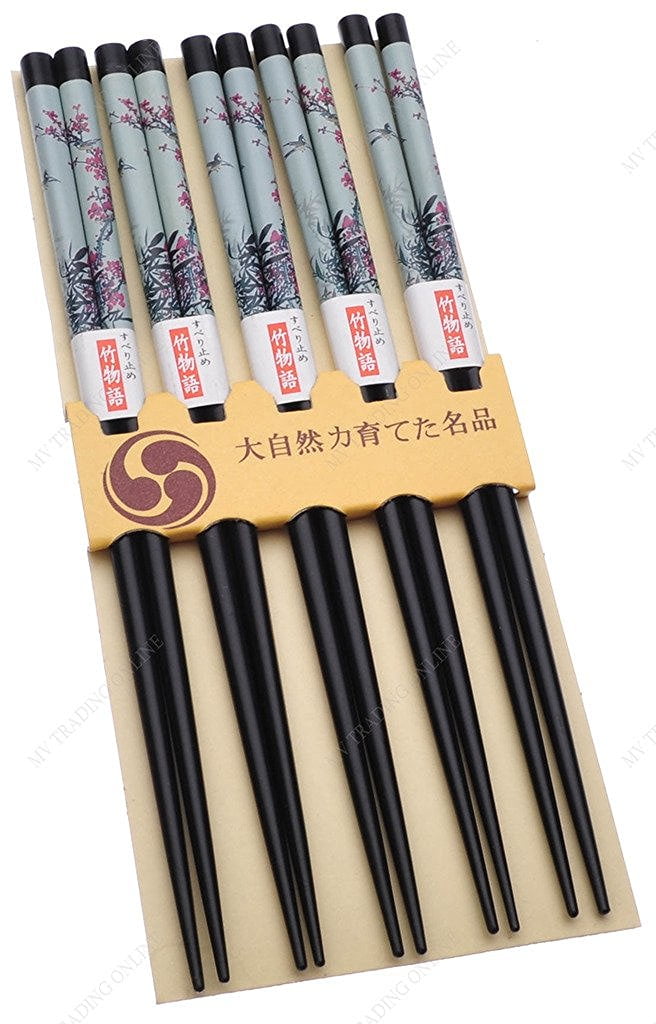 10 Chopsticks Steel Sakura Cherry Blossom Flowers Design Beautiful Print 5 pairs 