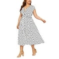 thumbnail image 5 of Frontwalk Women Dresses Polka Dot Sundress Button Shirt Dress Ladies Ruched Sleeveless White 5XL, 5 of 6