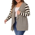 thumbnail image 2 of Unique Bargains Women's Plus Size Open Front Striped Mixed Cardigan 1X Brown, 2 of 6