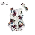 thumbnail image 6 of Kiapeise Girl's Rose Printed Romper Set, Sleeveless Bodysuit with Bow Headband, 6 of 6