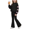 thumbnail image 6 of Ixbnca 2 Piece Outfits for Kids Girls Long Sleeve Hooded Sweatshirts High Waist Flare Pants Bow Fashion Clothes, 6 of 7