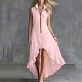 thumbnail image 6 of VBVC Women's Sleeveless Zip Up High Low Maxi Dress , Summer Stand Collar Ruffle Hem Dress For Women , Ladies' Flowy Boho Dress with Pockets,Pink,S-2XL, 6 of 8