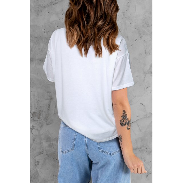ABPHQTO Camiseta de mujer blanca con cuello de pico y manga corta con bolsillo