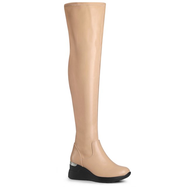 Unique Bargains Bottes à Plateforme au-Dessus du Genou à Talon Compensé pour Femmes