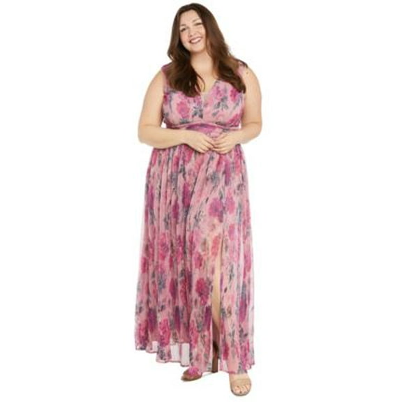 R&M Richards Cocktail Metallic Sleeveless Dress, Pink Multicolor, Women's 18W