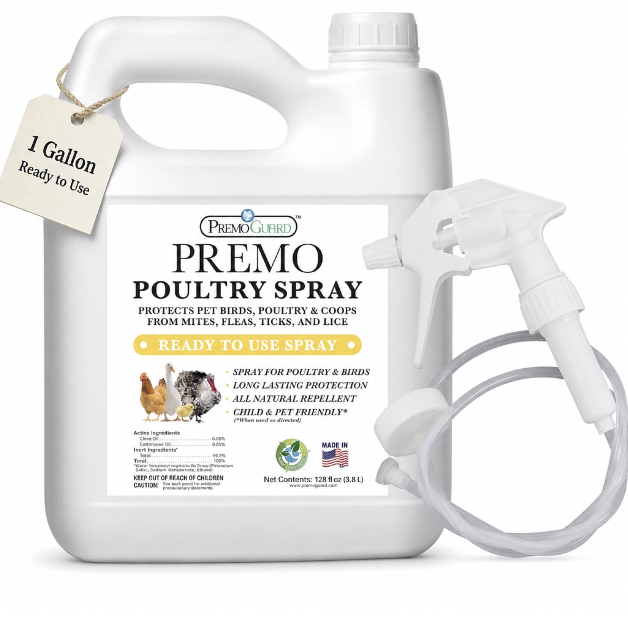 Premo Guard Poultry Spray 128 oz – Natural Plant-Based Mite, Lice, and Flea Control for Chickens and Coops