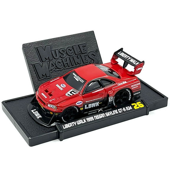 Diecast 1999 Nissan Skyline GT-R (R34) #5 "Liberty Walk" Red and Black 1/64 Diecast Model Car by Muscle Machines