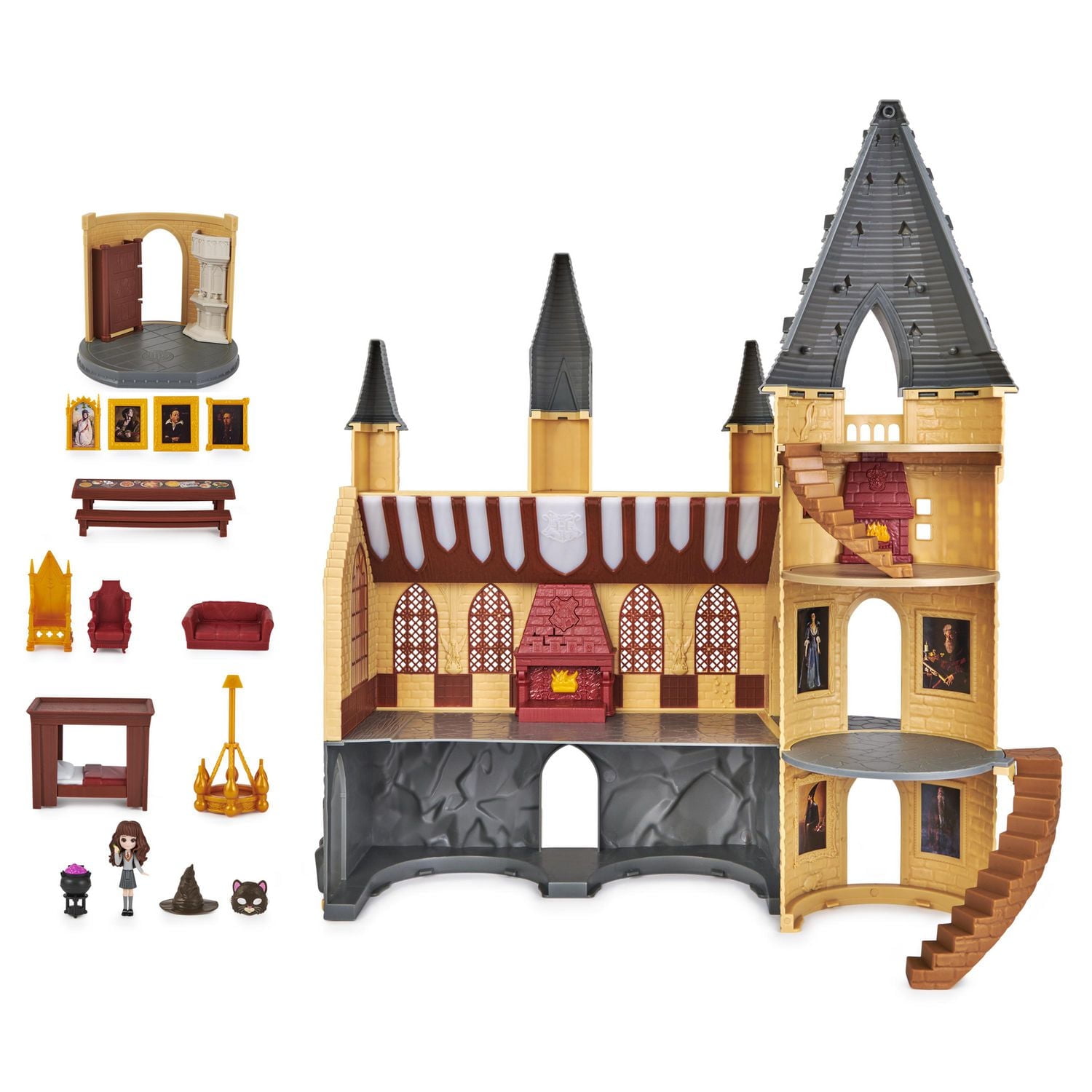 Wizarding World, Magical Minis, Château de Hogwarts avec 12 accessoires, effets lumineux et sonores et poupée Hermione exclusive, jouets pour les enfants à partir de 5 ans