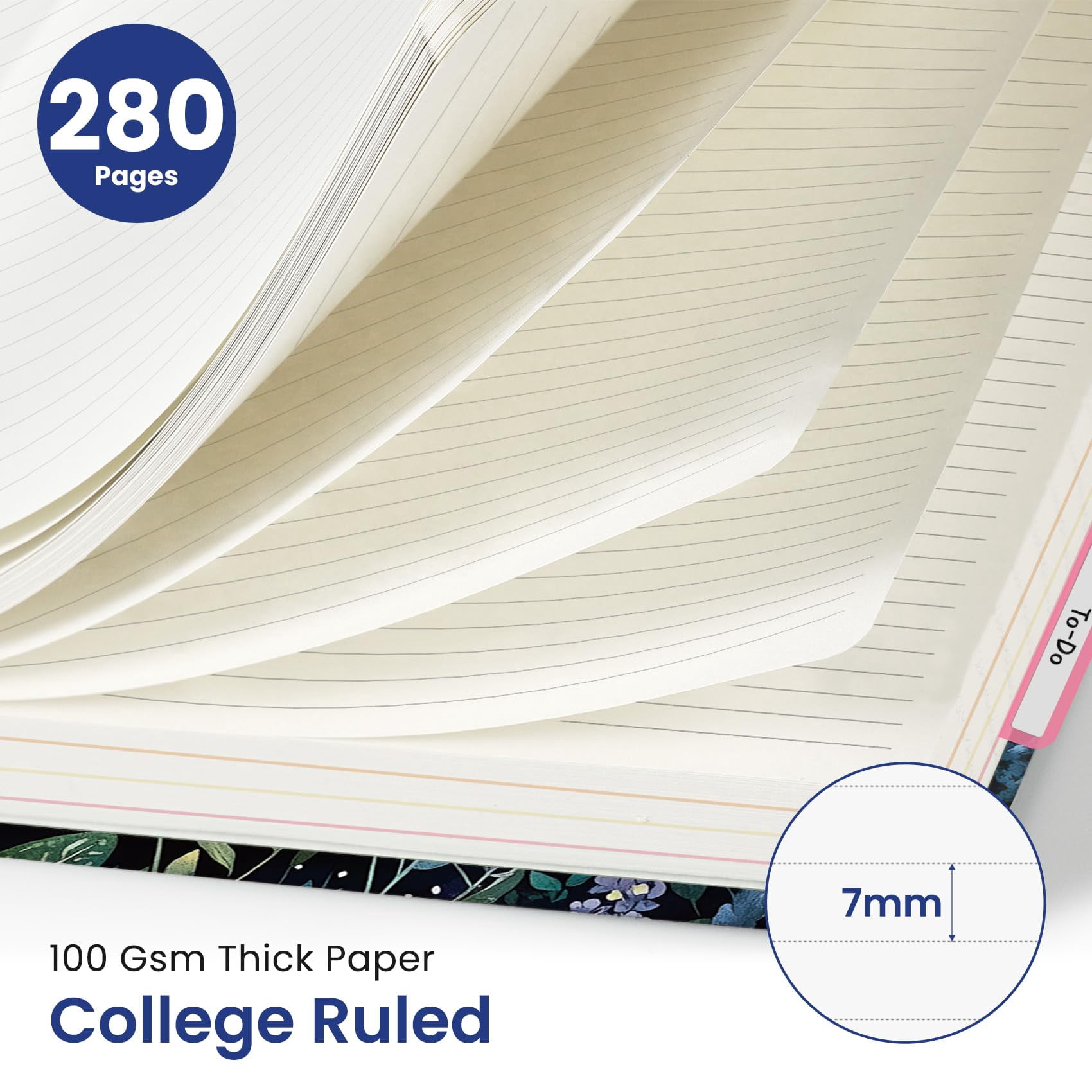 Hardcover Spiral Journal Notebooks For Work With Removable Dividers & Tabs  8.5"x11" 5 Subject Notebook Note Taking Organizer A4 College Ruled Lined Women Writing Celestial Garden 280 Pages