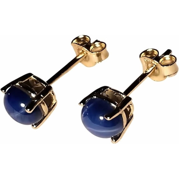 Blue Star Sapphire Stud Earrings 925 Sterling Silver Round Cut Sapphire Earrings for Women