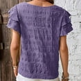 thumbnail image 4 of Fesfesfes Women's Casual Wrinkle Tops New Summer Short Ruffle Sleeves T-Shirt Round Neck Textured Fabric Flowy Tee Solid Color Outdoor(Purple,L), 4 of 7