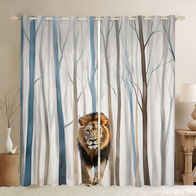 Erosebridal Rideaux Imprimés Lion Lot de 2 (38x45), Arbre Botanique Rideaux Occultants 30 %-50 %, Luxe