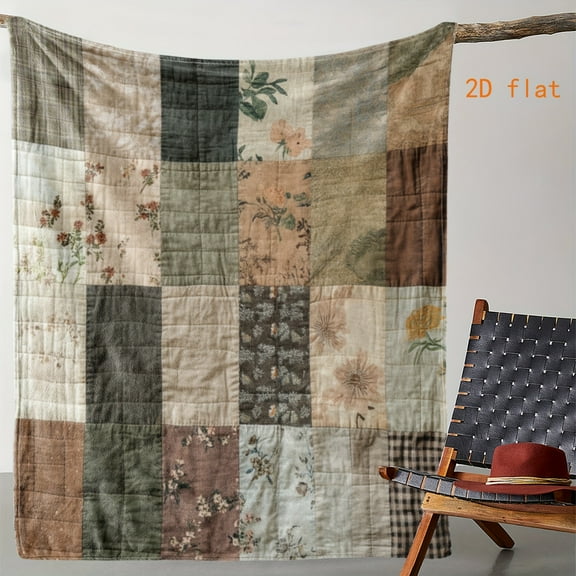 [Cozy Zeal Blanket] Soft & Cozy Vintage Patchwork Flannel Throw Blanket | Colorful Plaid and Floral Print Design for Sofa, Bed, Car, Office, Camping, All-Season Gift, Versatile Travel Acces
