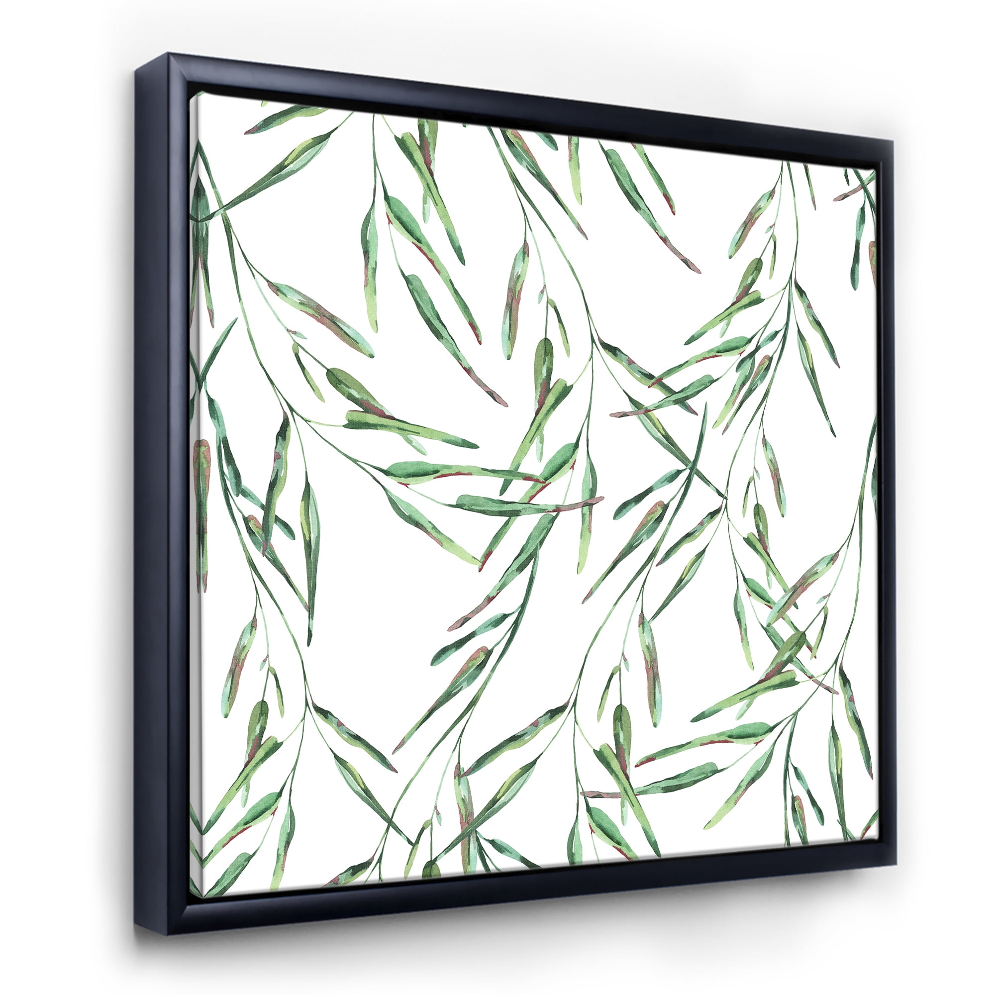 Designart 'Tropical Green Leaves On White In Summer Times II' Tropical Framed Canvas Wall Art Print