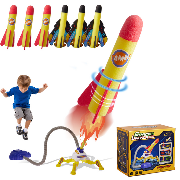Gemeer Rocket Launcher Toy Set, Rocket Launcher Outdoor Toy with 3 Foam Rockets, 3 Foam Plane Rockets, Launcher Soars 115 Feet for Boys and Girls Age 3 