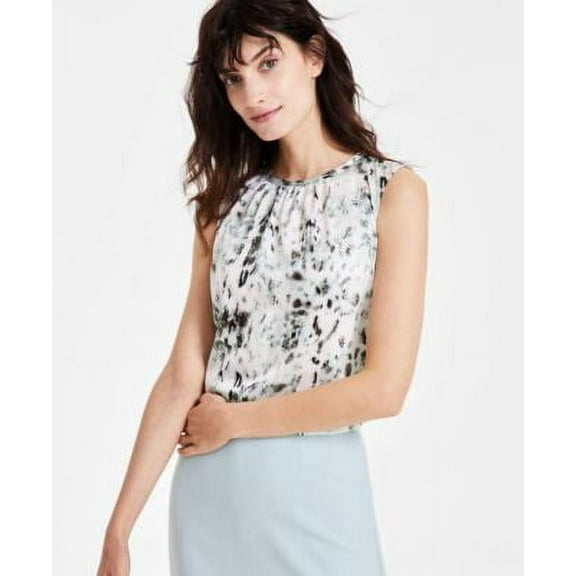 Kasper Womens Snakeskin-Print Blouse Vanilla Ice XS