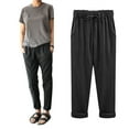 thumbnail image 4 of HEVIRGO Solid Color Cotton Linen Cropped Pants,3 Pack Loose Women Drawstring Harem Trousers, 4 of 9