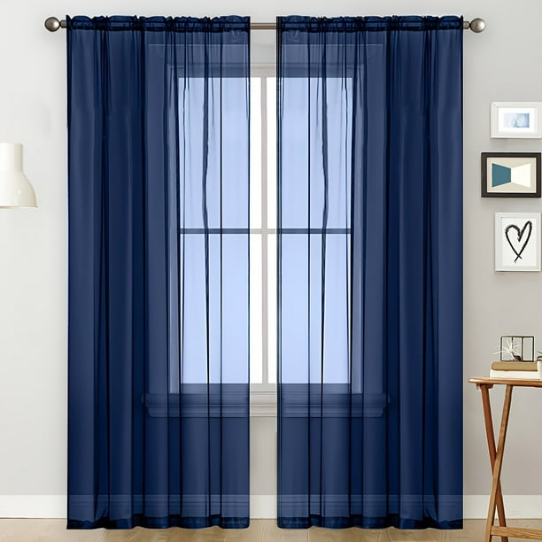 XmhyTop-A Cortinas de color liso, 2 piezas, 100 x 130 cm, para sala de estar, dormitorio y decoración del hogar, color azul oscuro.