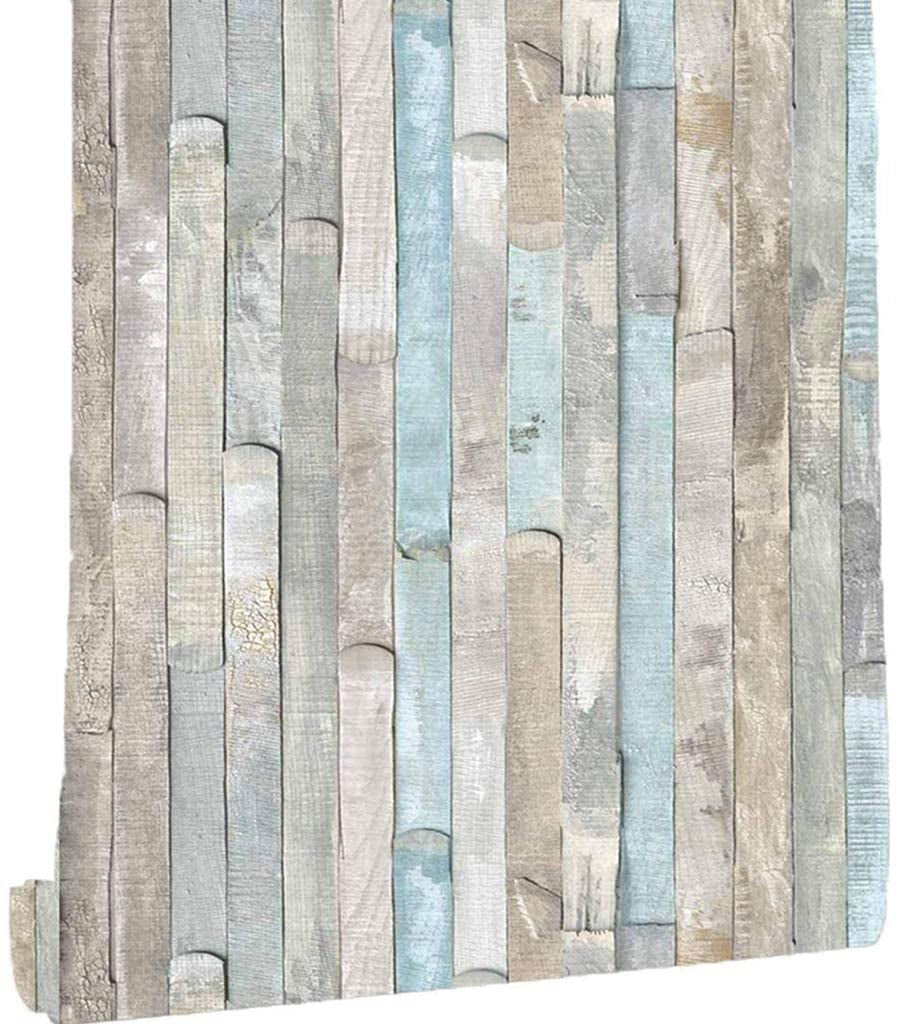 17.7' x 118' Rustic Wood Wallpaper Self-Adhesive Removable Blue Peel and Stick Wallpaper Vinyl Wood Contact Paper for Home Decoration