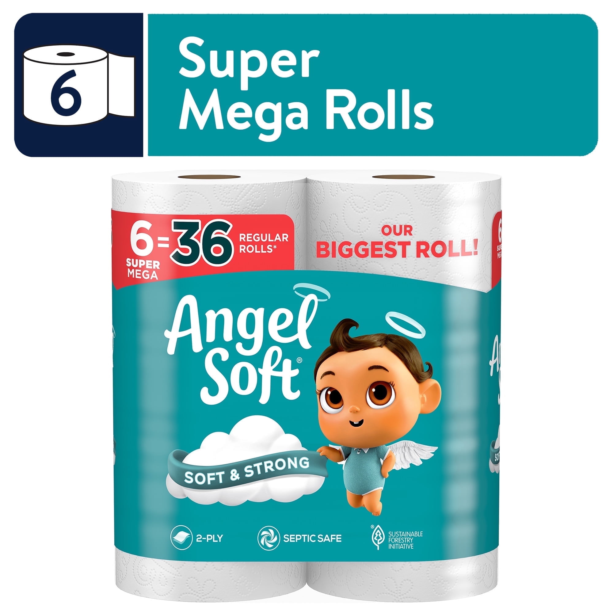 (3 pack) Angel Soft 2-Ply Toilet Paper, 6 Super Mega Rolls