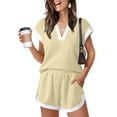 thumbnail image 6 of akafmk Womens 2 Piece Outfits V Neck Colorblock Short Sets Short Sleeve T Shirts and Shorts with Pockets Casual Summer Outfit, 6 of 7