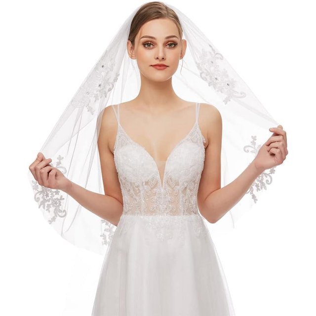 Bridal Veil Women's Simple Tulle Short Wedding Veil Ribbon Edge With Comb for Wedding Bachelorette Hen Party