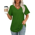 thumbnail image 2 of Bvxeep Women's Solid Color V-Neck Casual Pullover Short Sleeve Top, 2 of 6