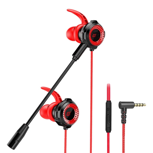 Auriculares con cable para juegos oído, enchufe vertical de 3,5 mm con micrófono para tabletas de teléfonos celulares Cable rojo shamjiam En auricular de juegos de oído