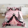 thumbnail image 2 of Homewish Kawaii Princess Dress Queen Comforter Set for Girl, Romantic Love Heart Bedding Sets, Pink Black Fashion Reversible Bedding Comforter Set, Ultra Soft Bedroom Decor, 3pcs, 2 of 8