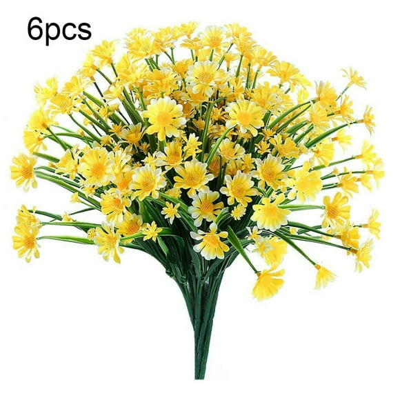 AMERTEER 6pcs Artificial Chrysanthemum Bouquet Simulation Floral Decor Plastic Fake Flower Wedding Home Ornament  Yellow