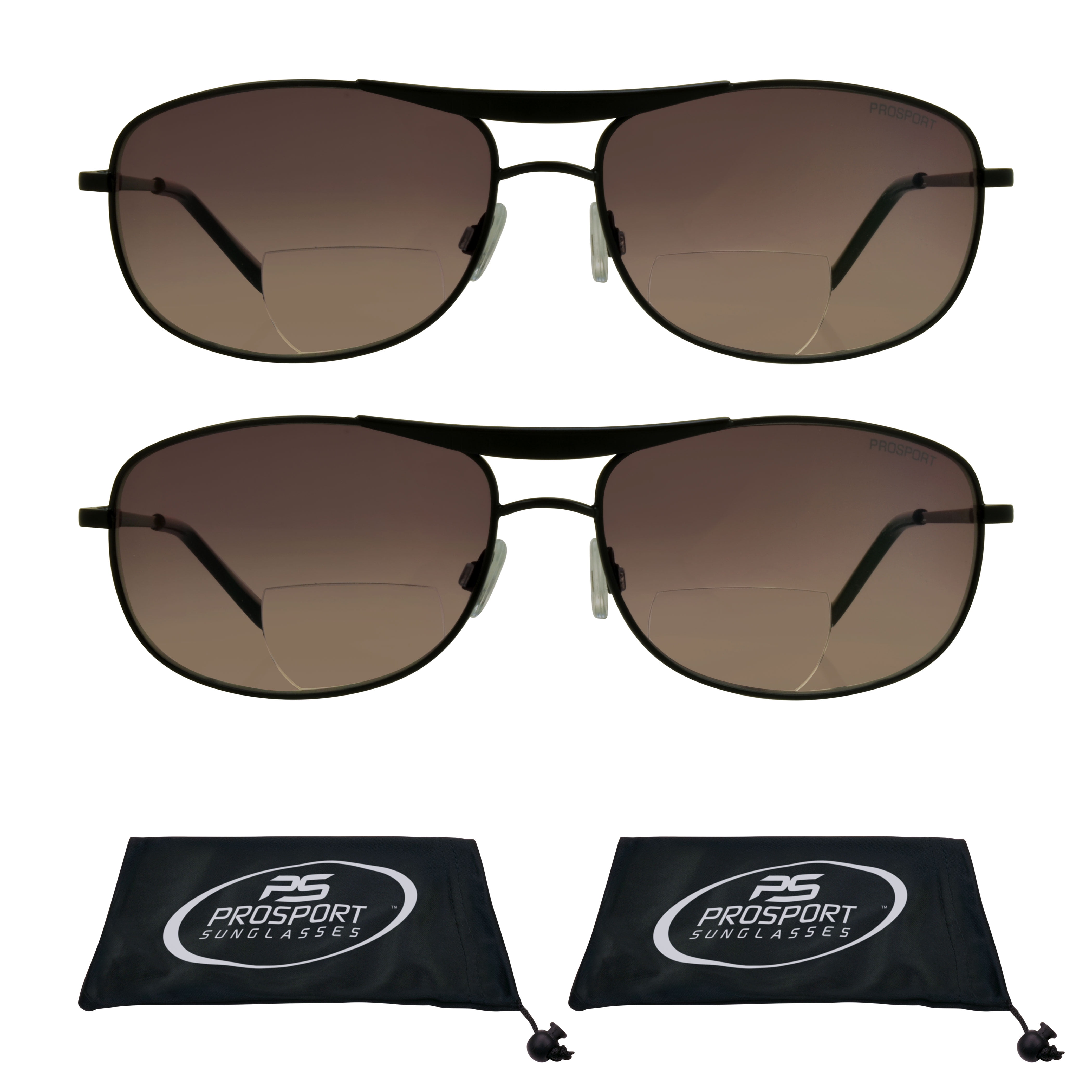 Prosport Aviator Bifocal Sunglasses Readers 2 00 2 Pairs Gunmetal Frame Gray Lens Men Women