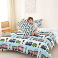 thumbnail image 4 of Castle Fairy Playful Railroad Train Full Size Comforter Sets 3 Pieces for Toddlers, Cute Carriage Print Bedding Sets for Bedroom, Light Blue, 4 of 6