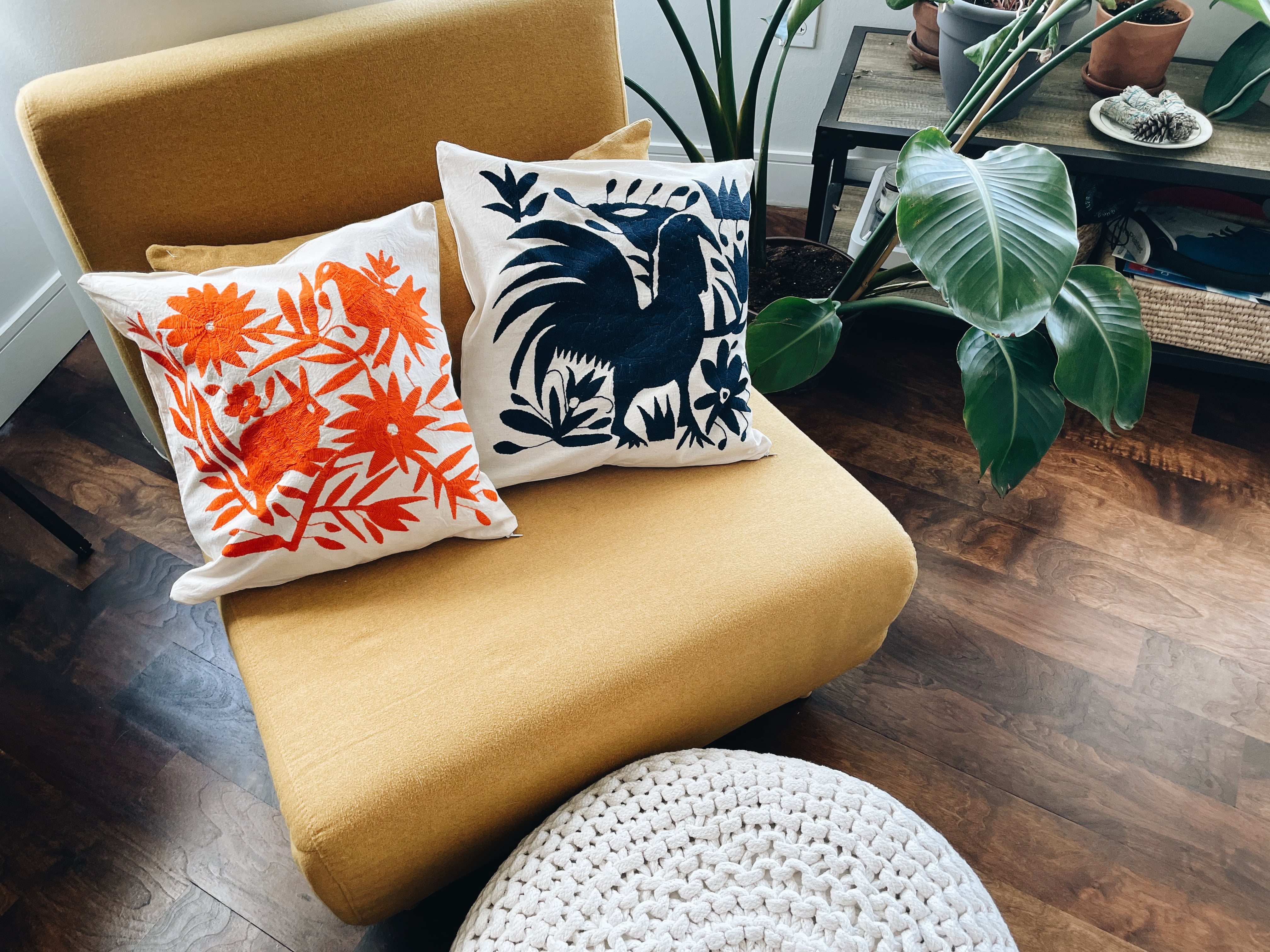 Embroidered Minimalist Animals pillow case - Blue |Mexican |decorative pillow cover |colorful home decor | Embroidered Authentic Artisanal Handmade