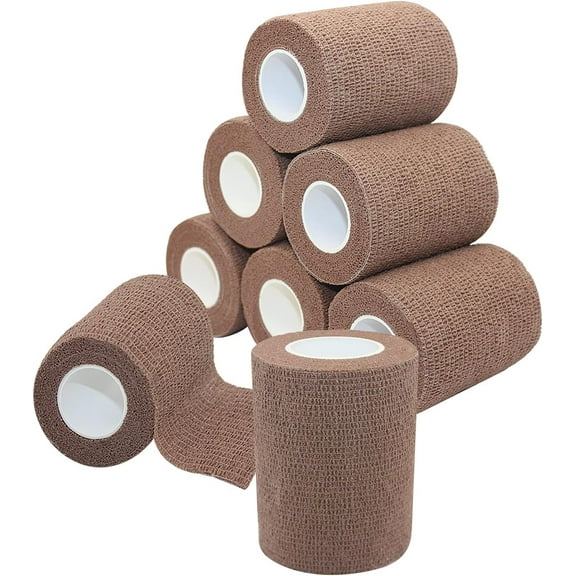 [8 Pack-3"x5Yards] Self Adhesive Bandage Wrap,Athletic Tape,Sports Tape,Wrist and Ankle Wrap Tape,Cohesive Bandage for Vet Tape(Brown)
