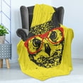 thumbnail image 4 of Modern Soft Flannel Fleece Throw Blanket, Owl with Glasses Portrait Hipster Nocturnal Animal Grunge Humor Graphic, Cozy Plush for Indoor and Outdoor Use, 70" x 90", Dark Grey Yellow Red, by Ambesonne, 4 of 5