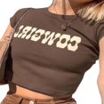 thumbnail image 4 of Femmes Adolescente Y2k Crop Tops T-Shirt Imprimé Graphique Brun T-Shirt Basique à Manches Courtes, 4 of 7