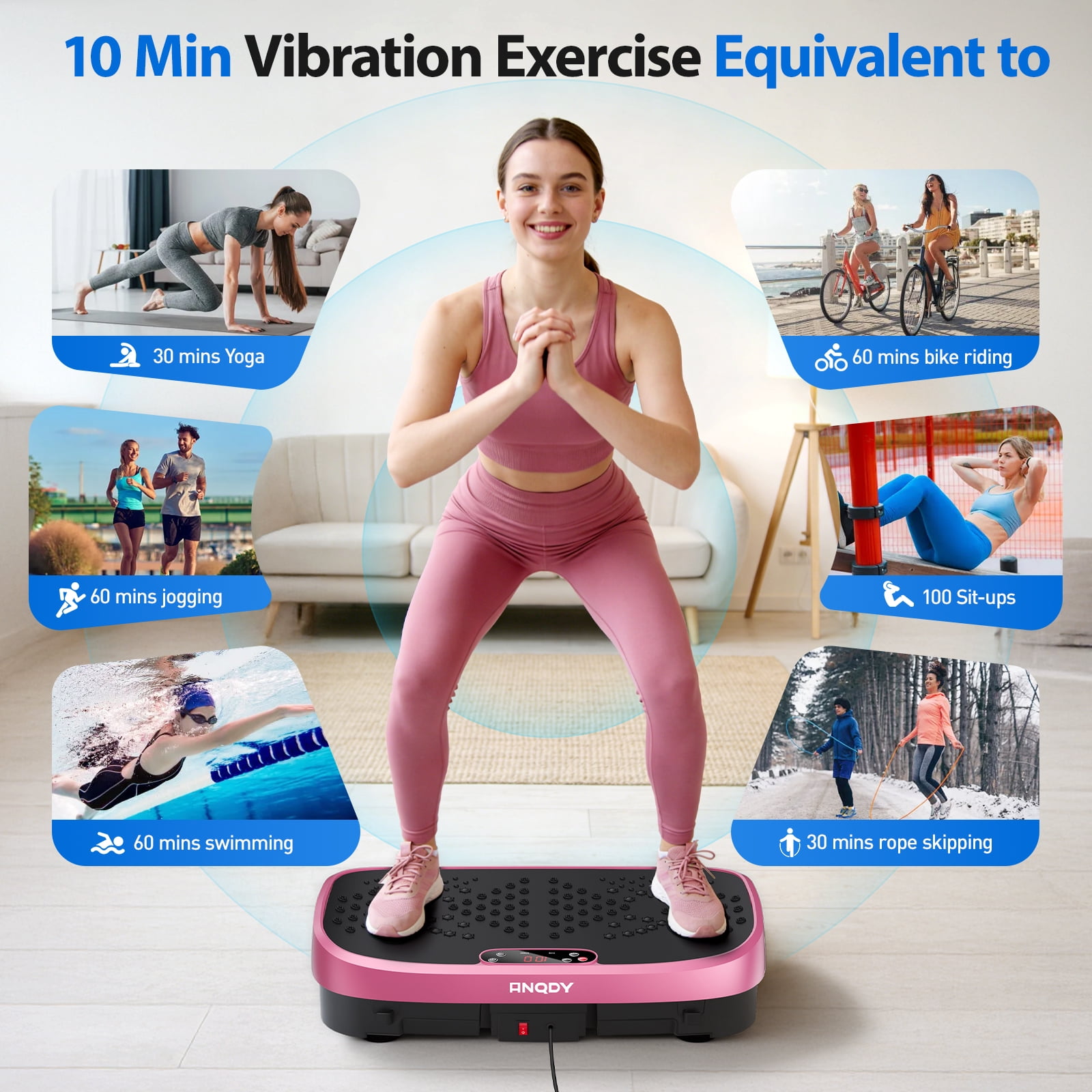 Anqdy Vibrating Platform Exercise Machines Magnetic Acupoints Full Body with LCD Display Pink 1-Count